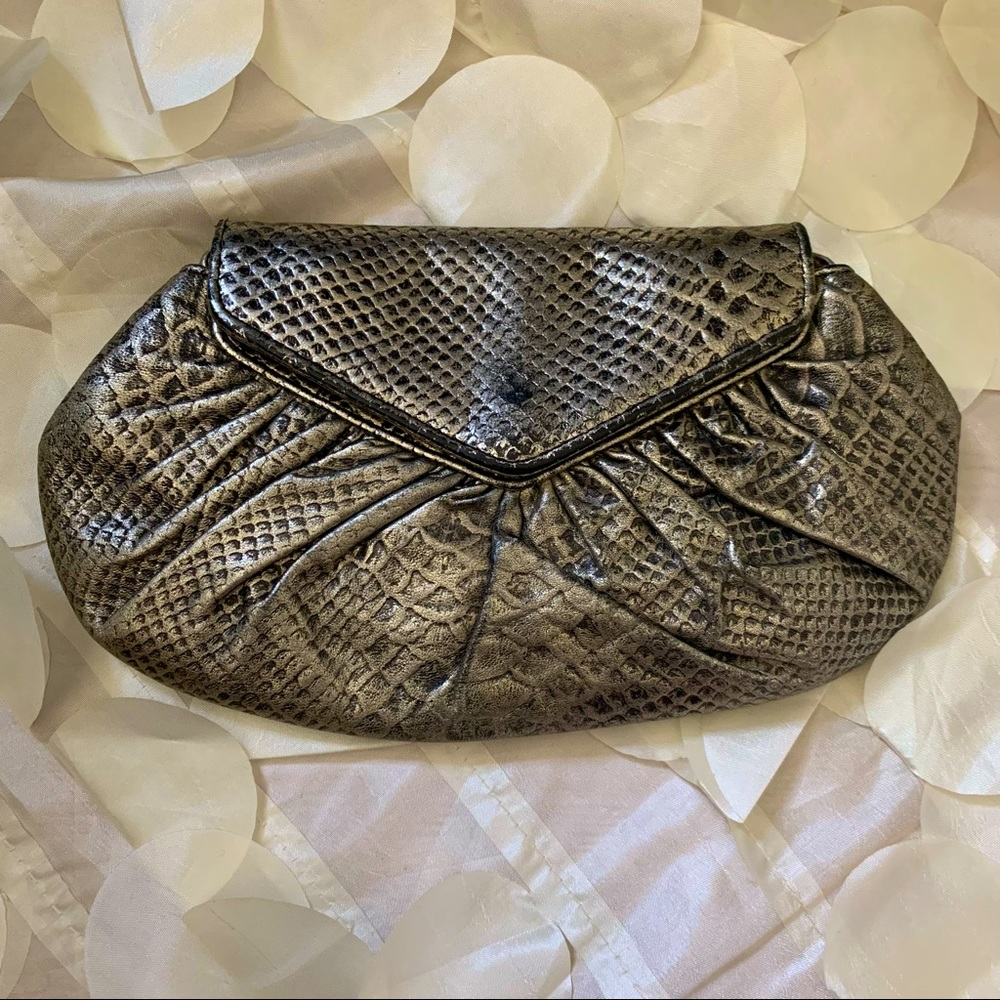 Lauren Merkin pewter gold black crossbody clutch purse